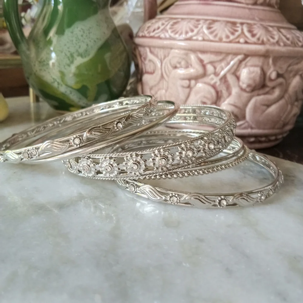*SOLD*Shiny Polished Silver Bangle Bracelets - Picture 3 of 6
